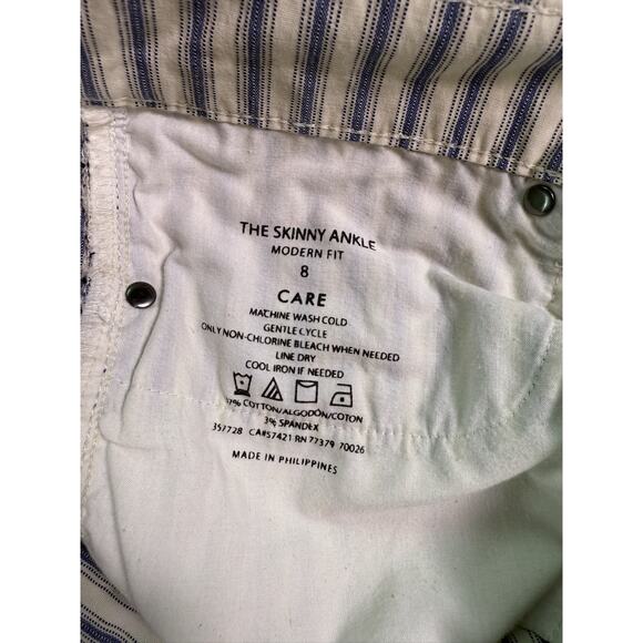 Ann Taylor Modern Fit Ankle Pants Women size 8 Striped Blue White Stretch C531 - Picture 7 of 12